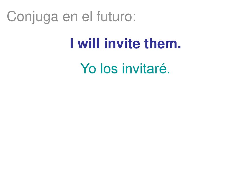 Conjuga en el futuro: I will invite them. Yo los invitaré.