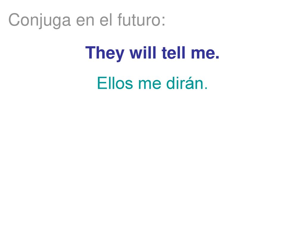 Conjuga en el futuro: They will tell me. Ellos me dirán.