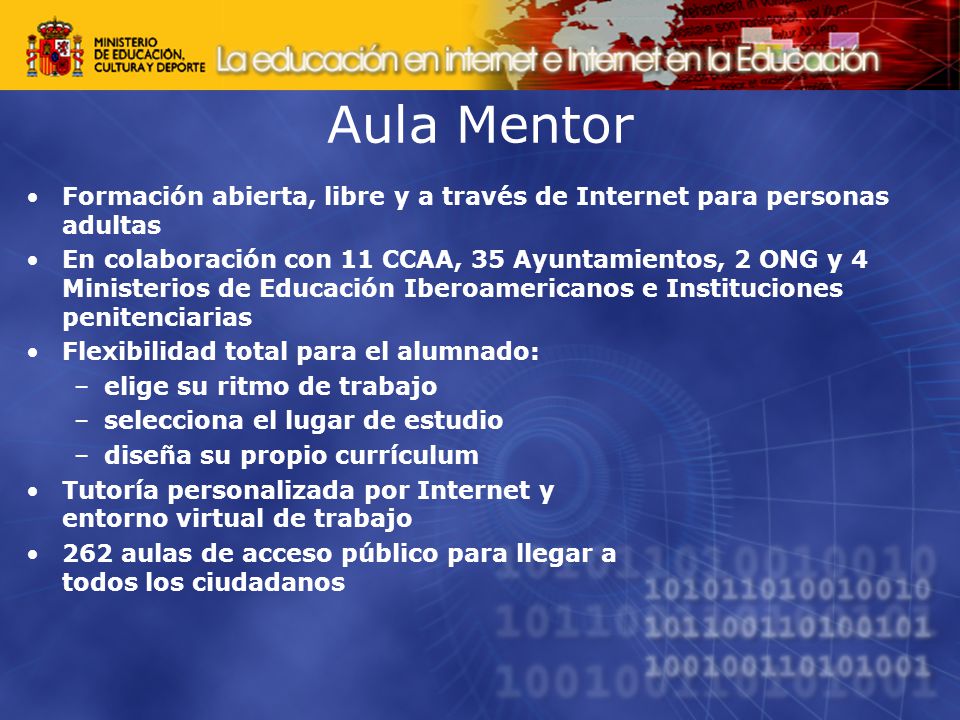 Aula Mentor Formación abierta, libre y a través de Internet para personas adultas.