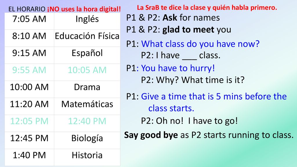 La SraB te dice la clase y quién habla primero.