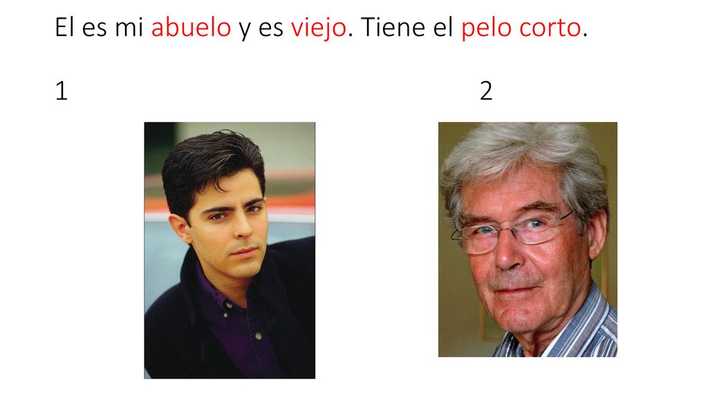 El es mi abuelo y es viejo. Tiene el pelo corto. 1 2