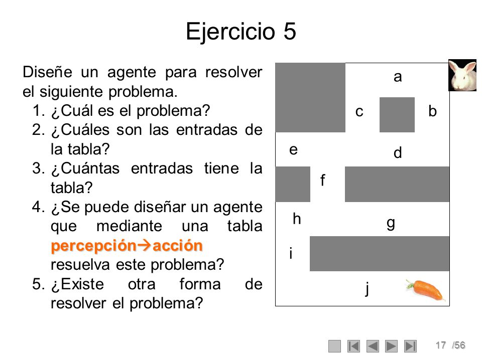 Ejercicio 5 Diseñe un agente para resolver el siguiente problema.