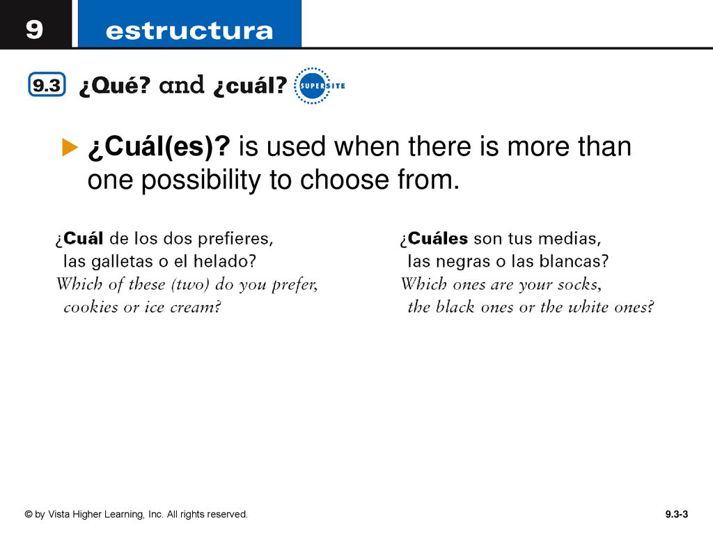 ¿Cuál(es) is used when there is more than one possibility to choose from.