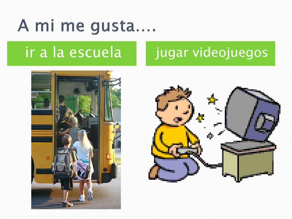 A mi me gusta…. ir a la escuela jugar videojuegos
