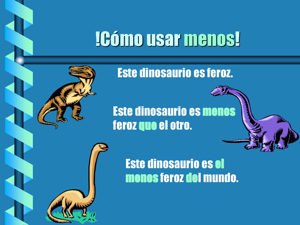!Cómo usar menos! Este dinosaurio es feroz. Este dinosaurio es menos