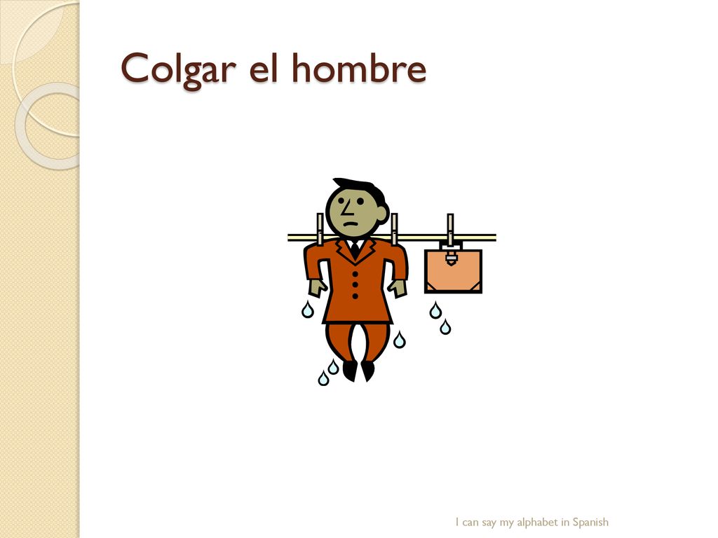 Colgar el hombre I can say my alphabet in Spanish