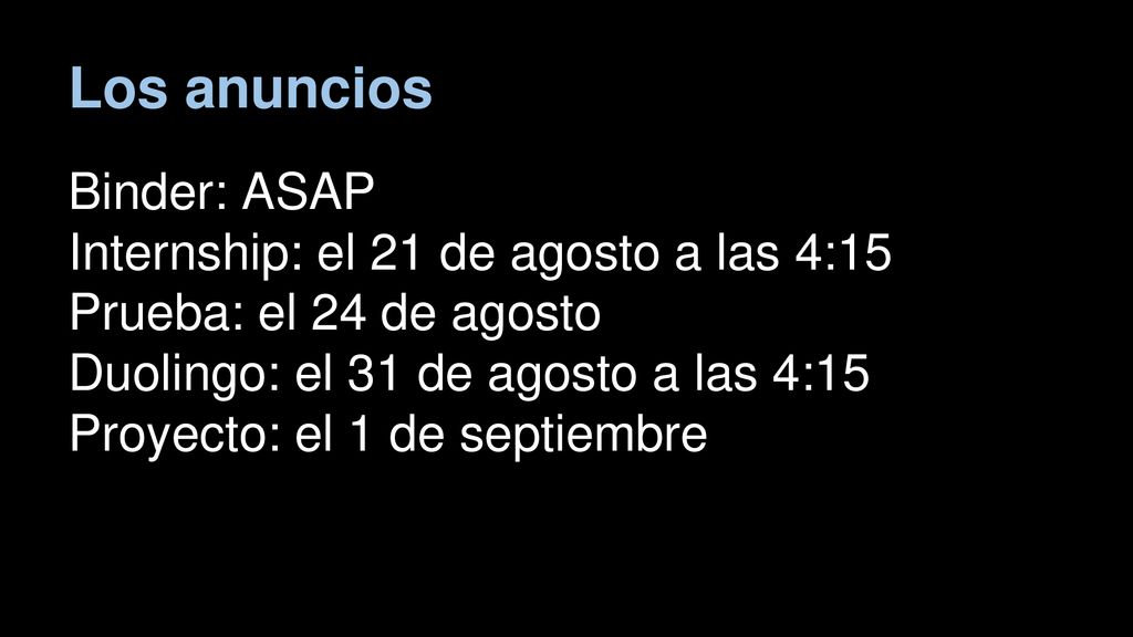 Los anuncios Binder: ASAP Internship: el 21 de agosto a las 4:15