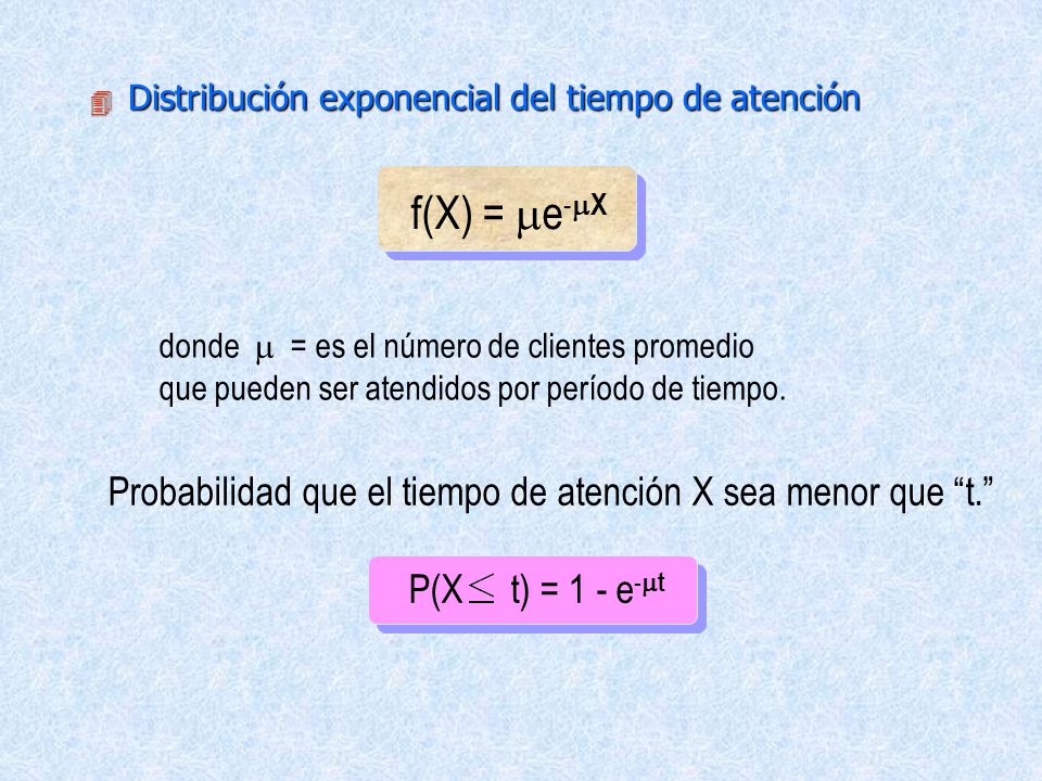 Probabilidad que el tiempo de atención X sea menor que t.
