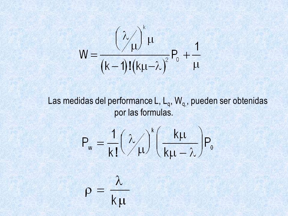 Las medidas del performance L, Lq, Wq,, pueden ser obtenidas