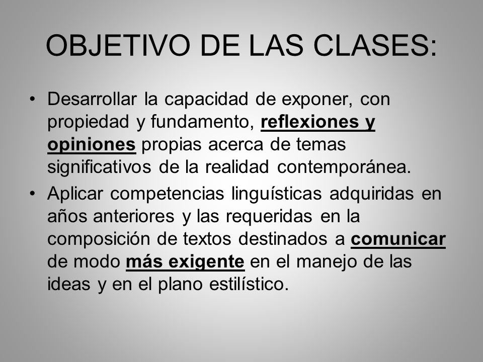 OBJETIVO DE LAS CLASES: