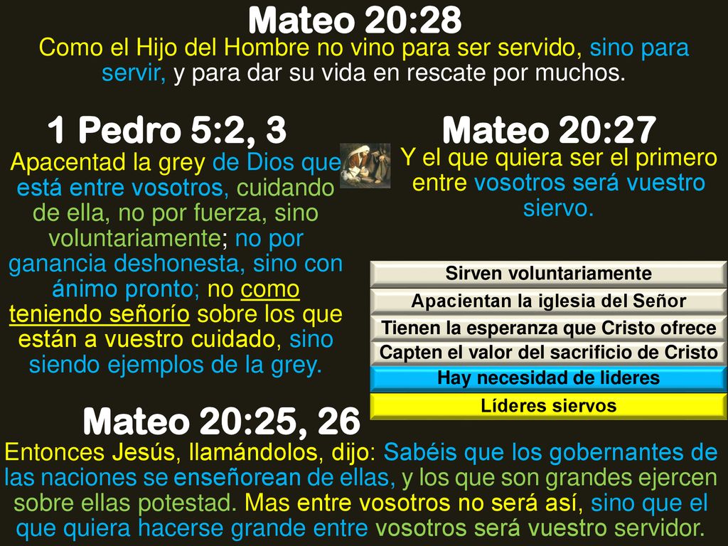 Mateo 20:28 1 Pedro 5:2, 3 Mateo 20:27 Mateo 20:25, 26