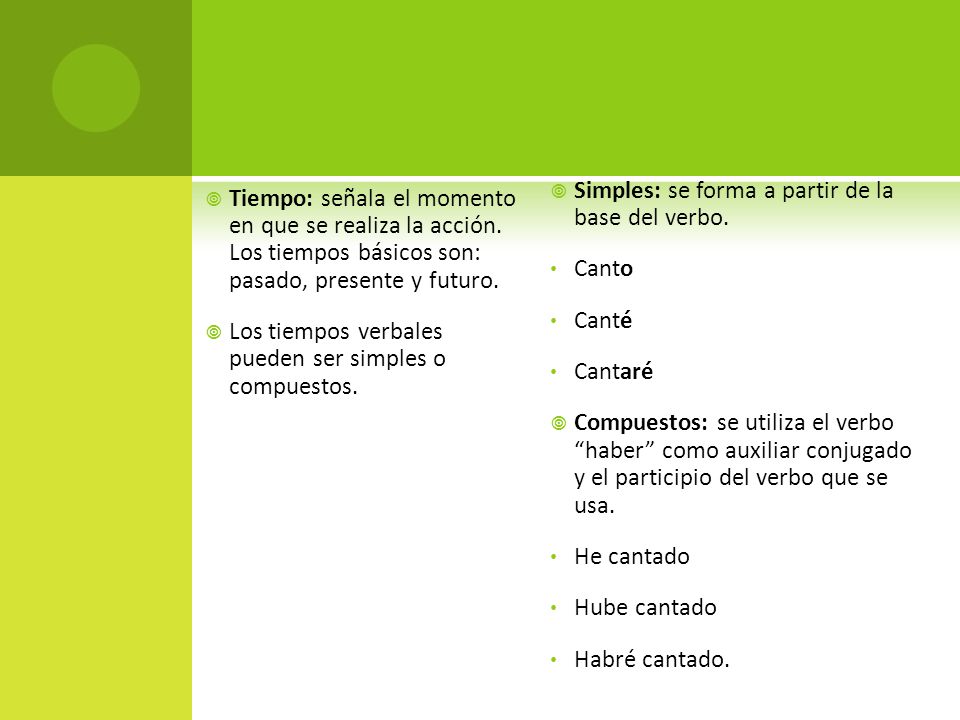 Simples: se forma a partir de la base del verbo.