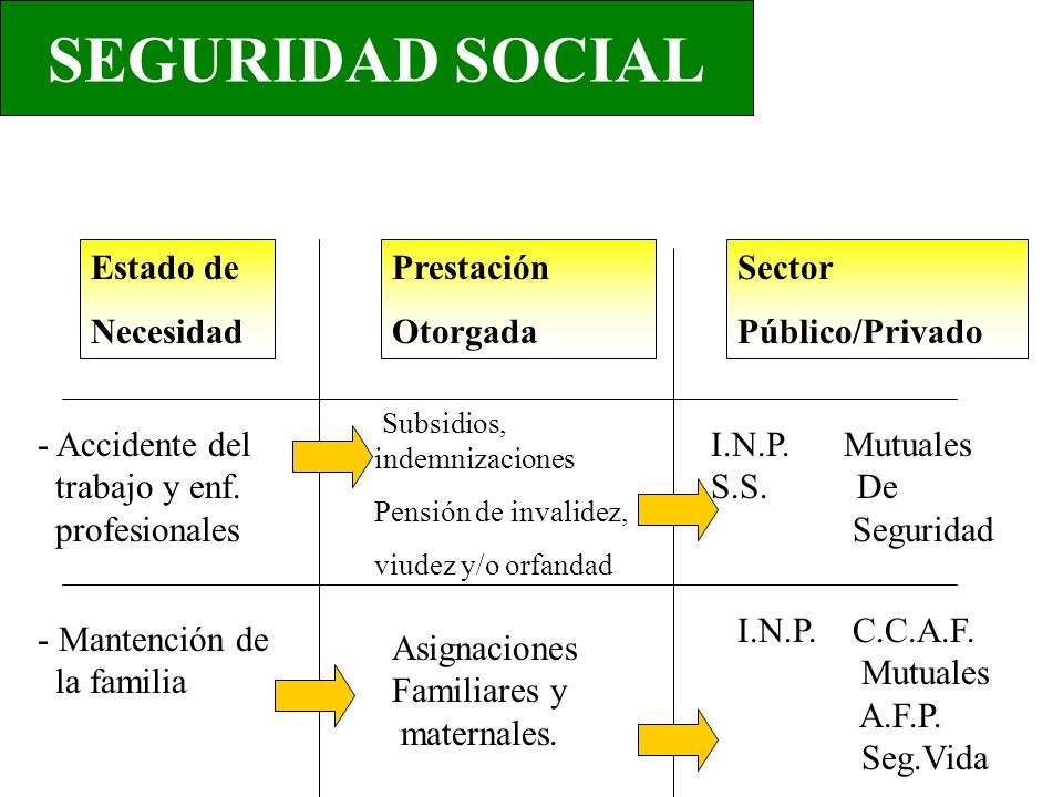 SEGURIDAD SOCIAL Estado de Necesidad Prestación Otorgada Sector