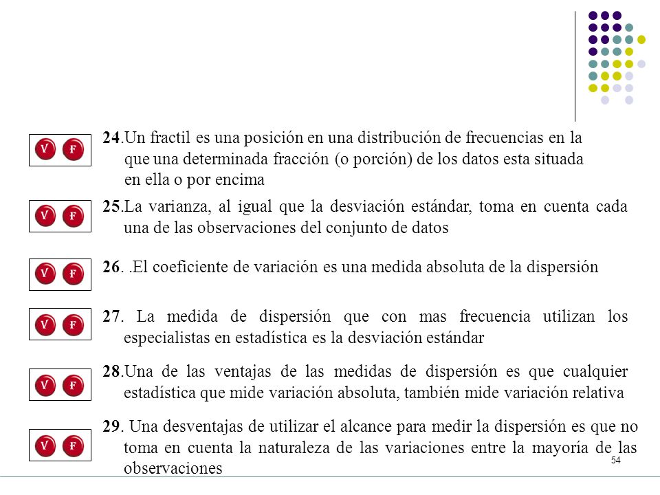 24.Un fractil es una posición en una distribución de frecuencias en la