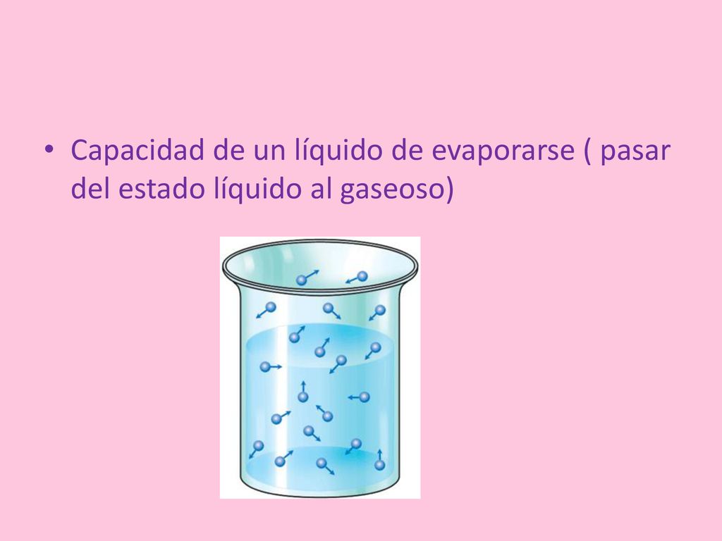 Capacidad de un líquido de evaporarse ( pasar del estado líquido al gaseoso)