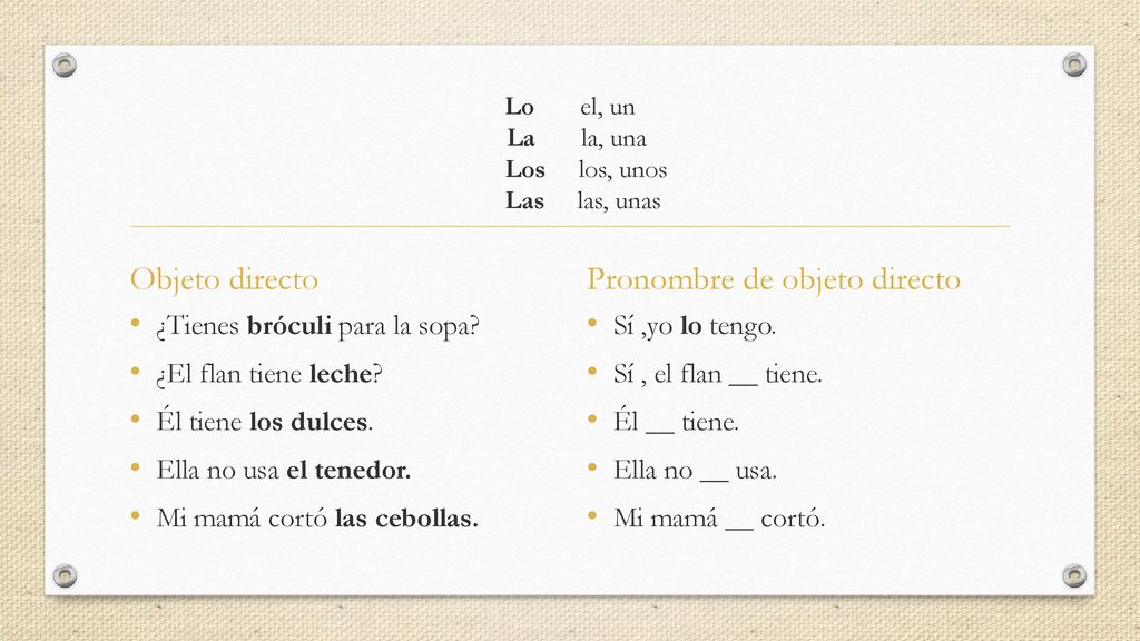 Lo el, un La la, una Los los, unos Las las, unas