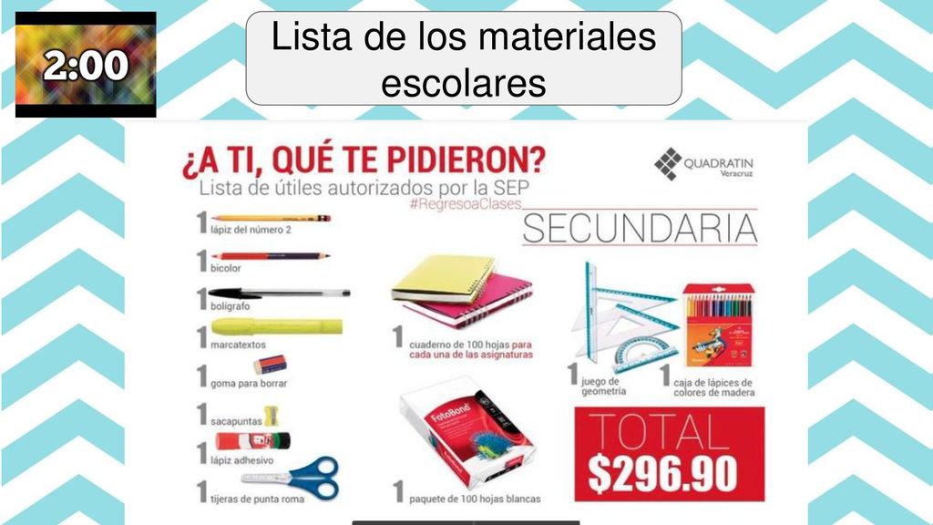 Lista de los materiales escolares