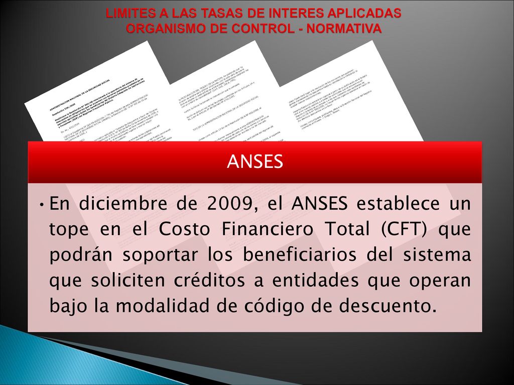 LIMITES A LAS TASAS DE INTERES APLICADAS ORGANISMO DE CONTROL - NORMATIVA