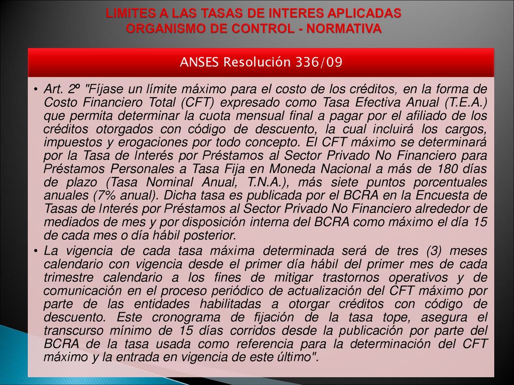 LIMITES A LAS TASAS DE INTERES APLICADAS ORGANISMO DE CONTROL - NORMATIVA