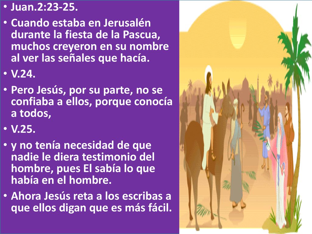 Juan.2: Cuando estaba en Jerusalén durante la fiesta de la Pascua, muchos creyeron en su nombre al ver las señales que hacía.