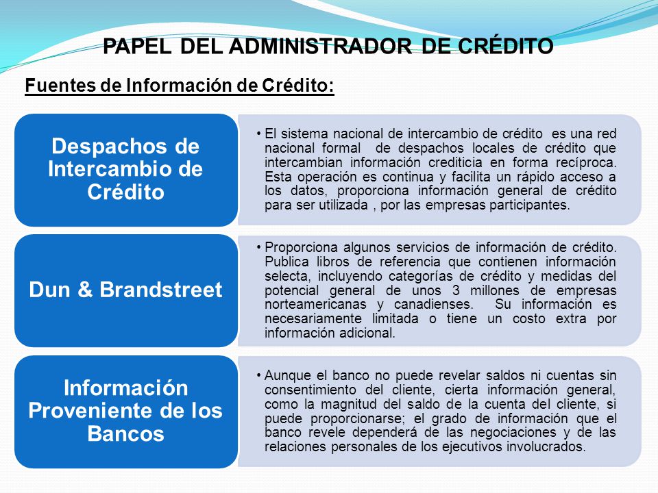 PAPEL DEL ADMINISTRADOR DE CRÉDITO Despachos de Intercambio de Crédito