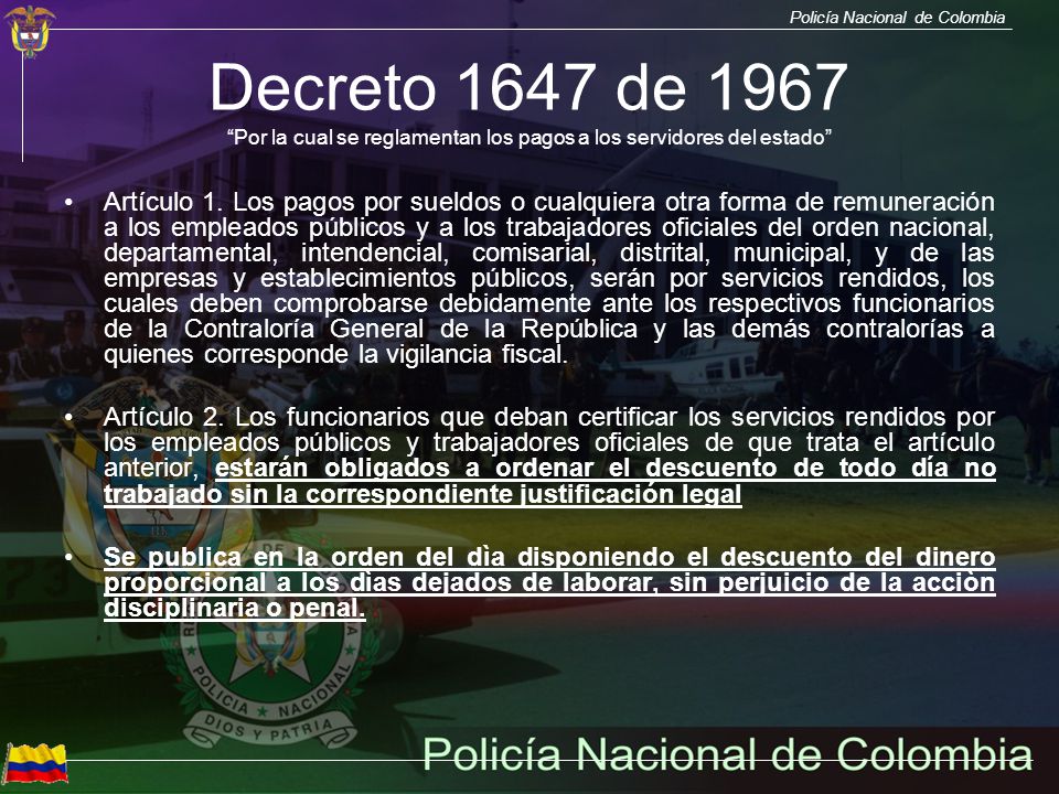 Decreto 1647 de 1967 Por la cual se reglamentan los pagos a los servidores del estado