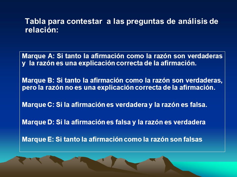 Tabla para contestar a las preguntas de análisis de relación: