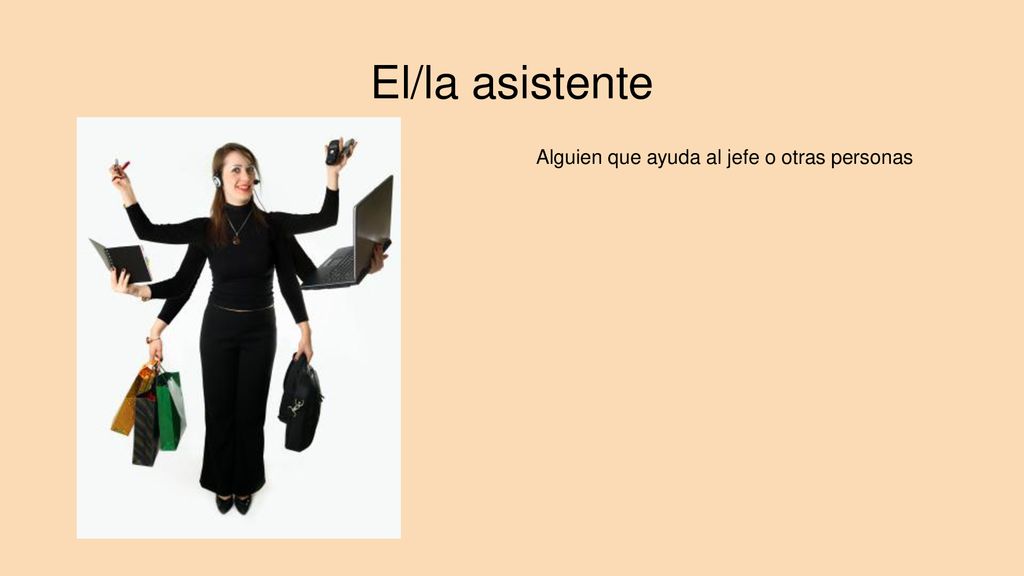 El/la asistente Alguien que ayuda al jefe o otras personas