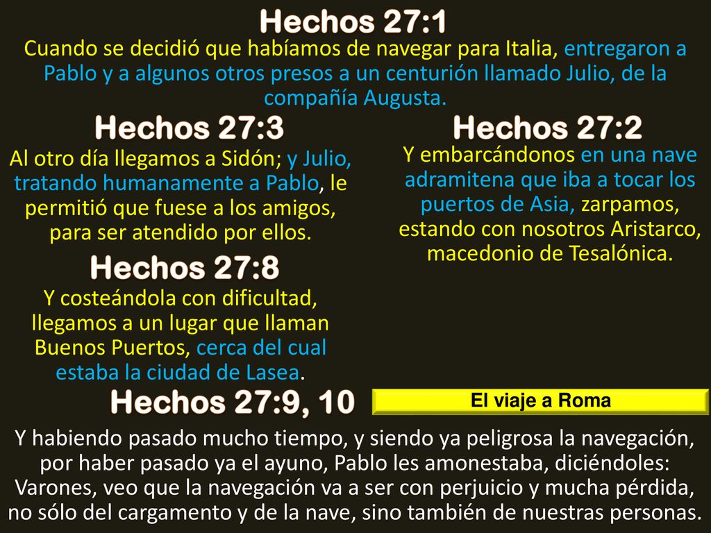 Hechos 27:1 Hechos 27:3 Hechos 27:2 Hechos 27:8 Hechos 27:9, 10