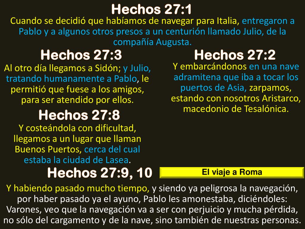 Hechos 27:1 Hechos 27:3 Hechos 27:2 Hechos 27:8 Hechos 27:9, 10