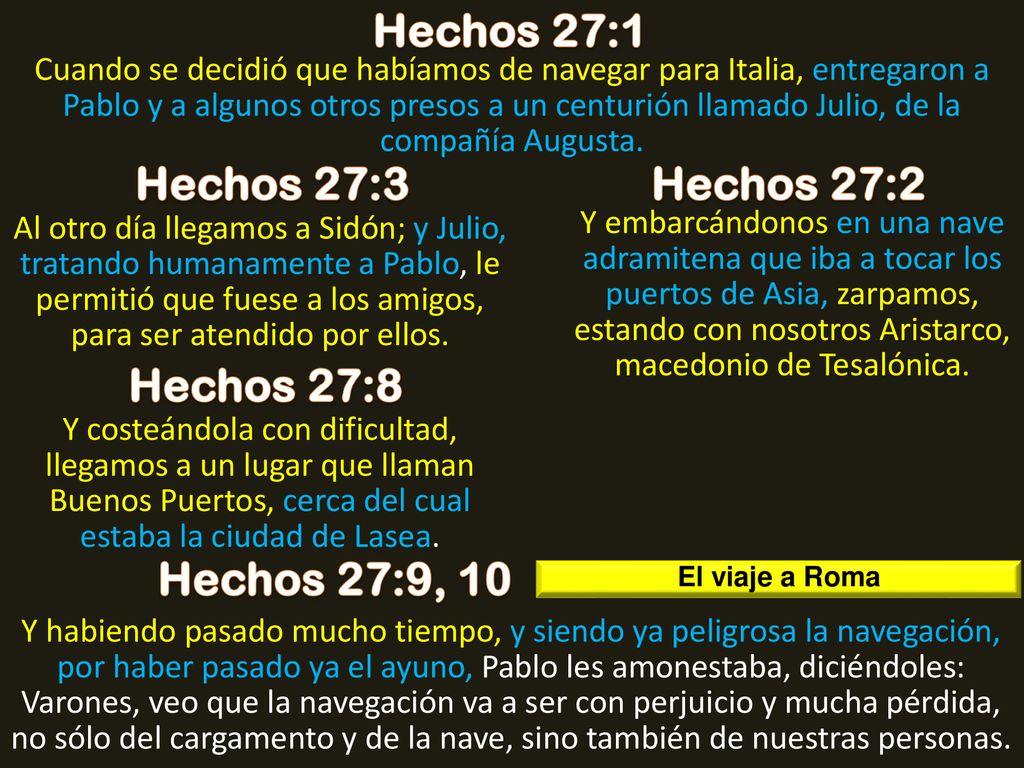 Hechos 27:1 Hechos 27:3 Hechos 27:2 Hechos 27:8 Hechos 27:9, 10