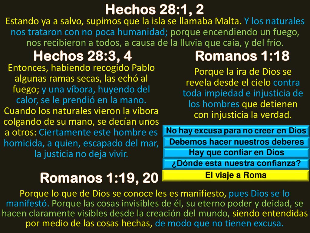 Hechos 28:1, 2 Hechos 28:3, 4 Romanos 1:18 Romanos 1:19, 20