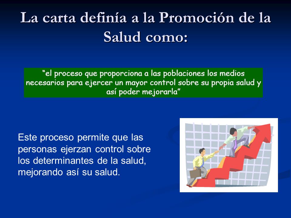 La carta definía a la Promoción de la Salud como: