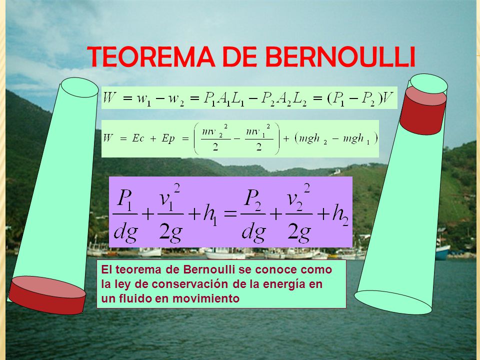 TEOREMA DE BERNOULLI El teorema de Bernoulli se conoce como la ley de conservación de la energía en un fluido en movimiento.