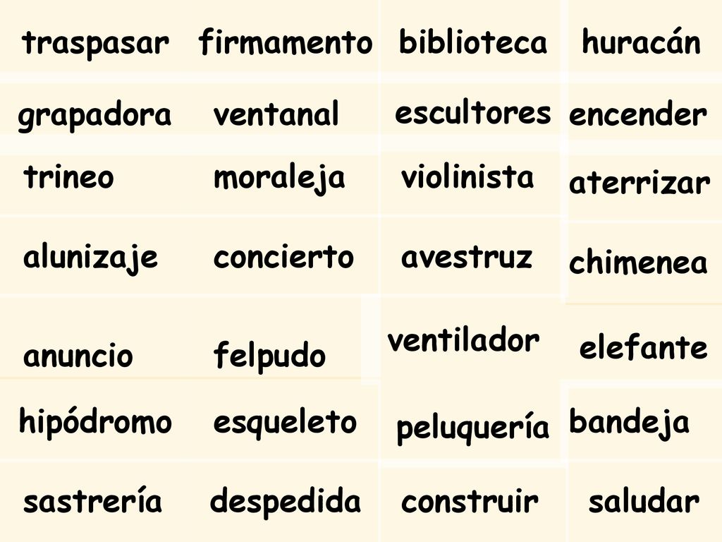 traspasar firmamento. biblioteca. huracán. grapadora. ventanal. escultores. encender. trineo.