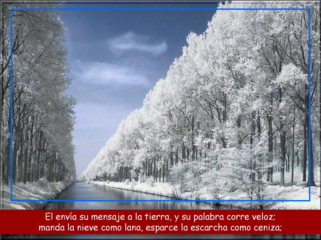 El envía su mensaje a la tierra, y su palabra corre veloz; manda la nieve como lana, esparce la escarcha como ceniza;