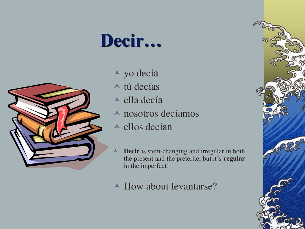 Decir… yo decía tú decías ella decía nosotros decíamos ellos decían