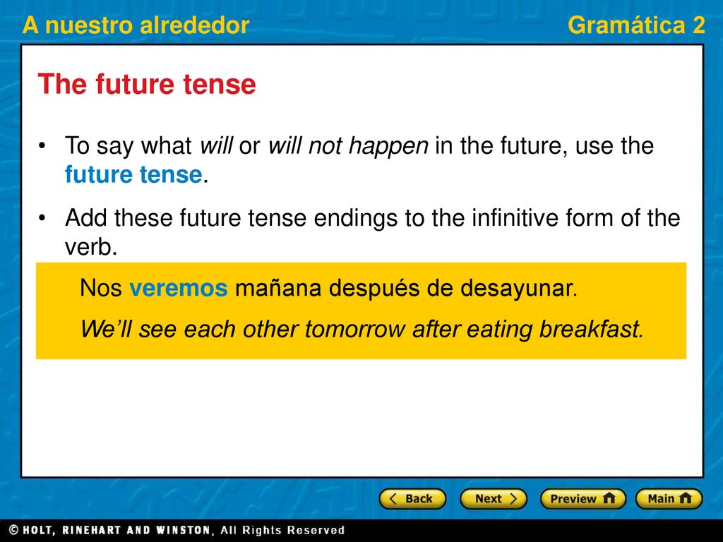 The future tense To say what will or will not happen in the future, use the future tense.
