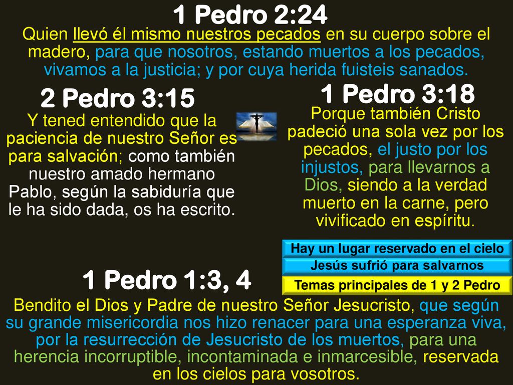 1 Pedro 2:24 1 Pedro 3:18 2 Pedro 3:15 1 Pedro 1:3, 4