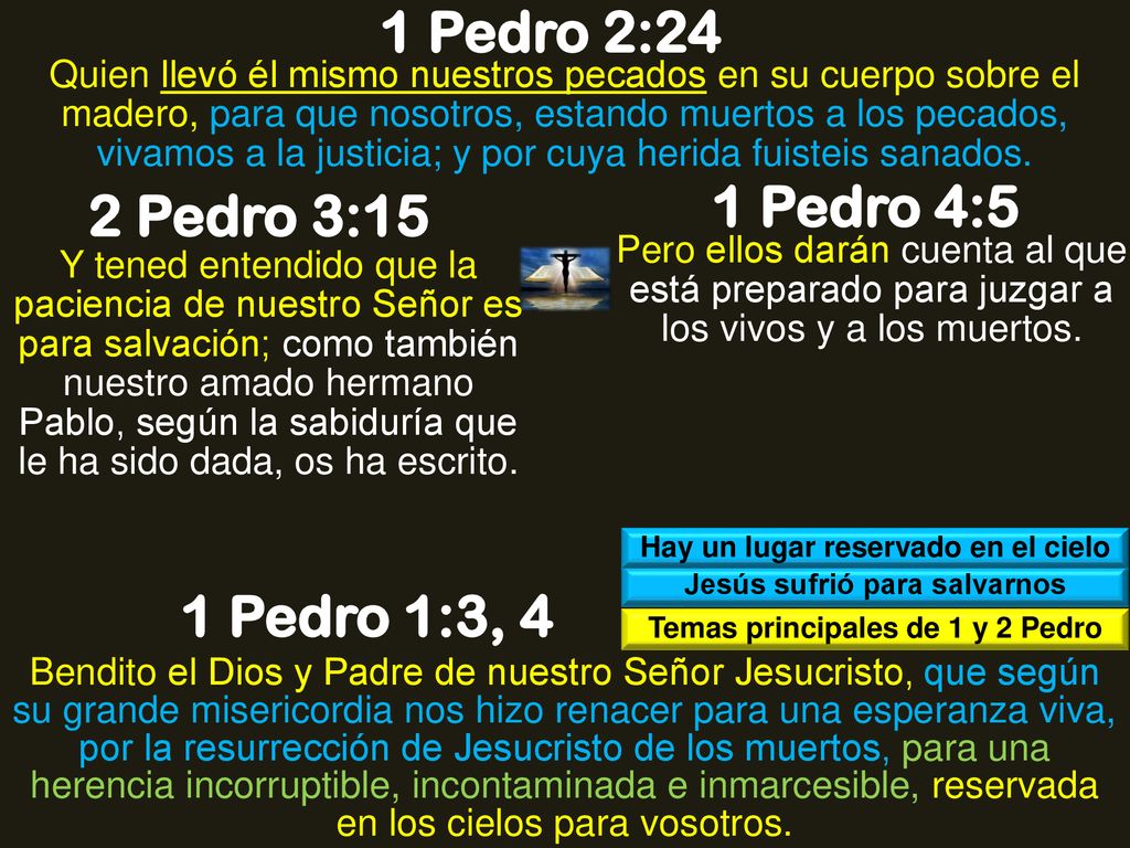 1 Pedro 2:24 1 Pedro 4:5 2 Pedro 3:15 1 Pedro 1:3, 4