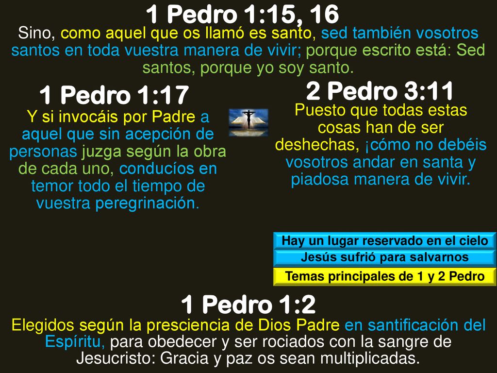 1 Pedro 1:15, 16 2 Pedro 3:11 1 Pedro 1:17 1 Pedro 1:2