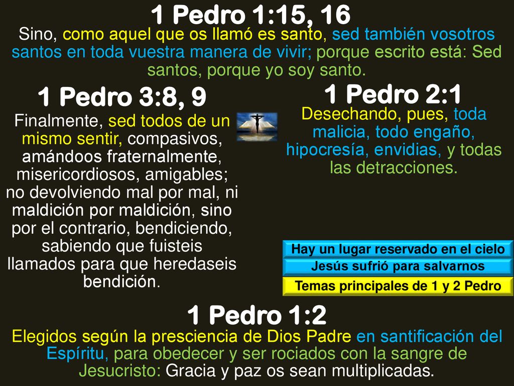 1 Pedro 1:15, 16 1 Pedro 3:8, 9 1 Pedro 2:1 1 Pedro 1:2