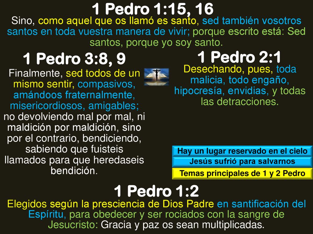 1 Pedro 1:15, 16 1 Pedro 3:8, 9 1 Pedro 2:1 1 Pedro 1:2
