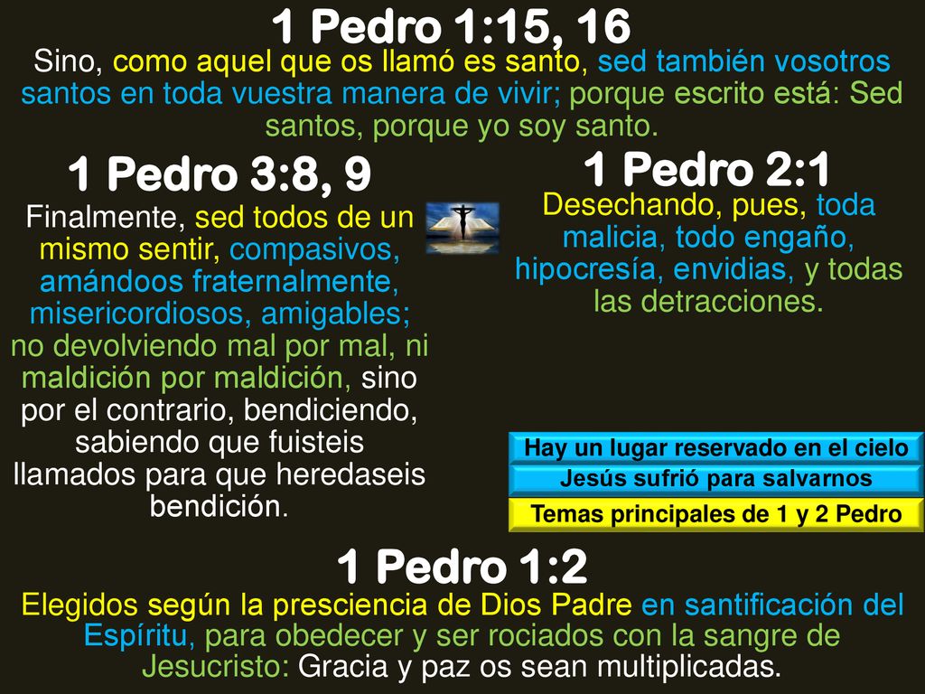 1 Pedro 1:15, 16 1 Pedro 3:8, 9 1 Pedro 2:1 1 Pedro 1:2