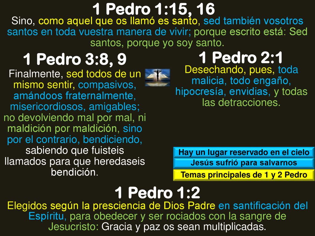 1 Pedro 1:15, 16 1 Pedro 3:8, 9 1 Pedro 2:1 1 Pedro 1:2
