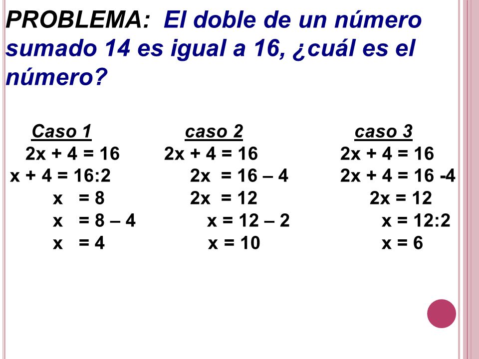 PROBLEMA: El doble de un número sumado 14 es igual a 16, ¿cuál es el número