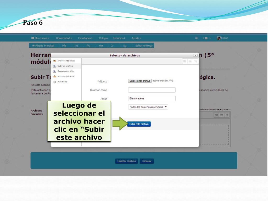 Luego de seleccionar el archivo hacer clic en Subir este archivo