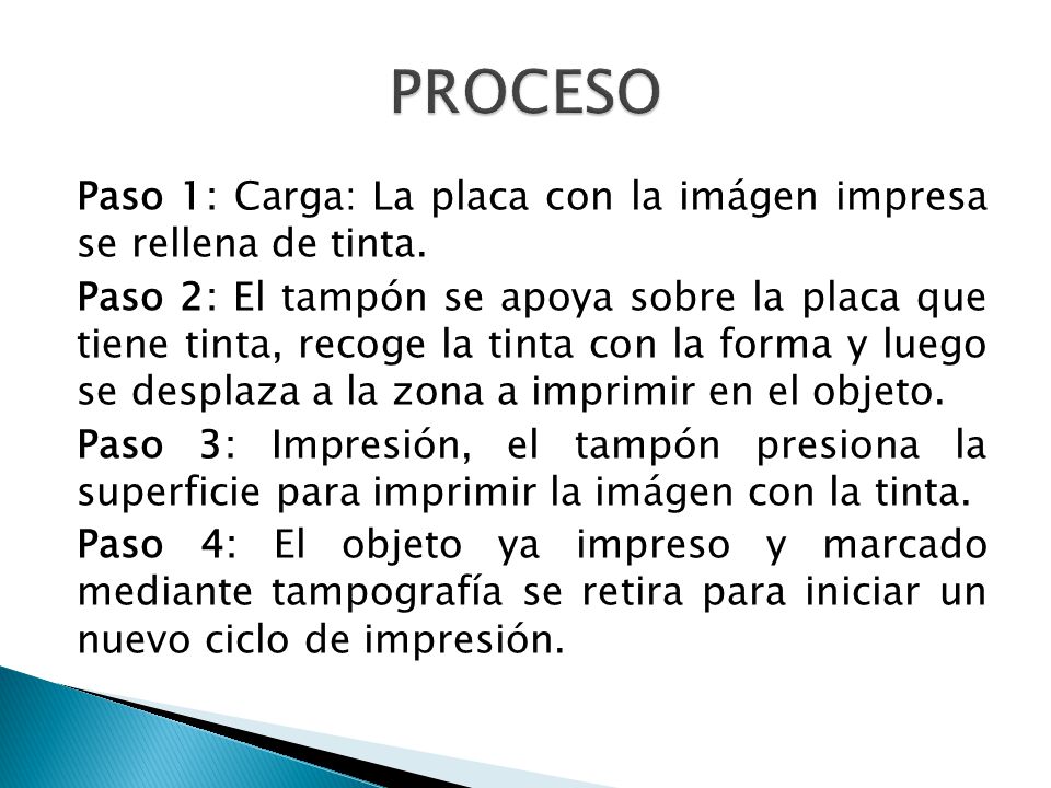 PROCESO Paso 1: Carga: La placa con la imágen impresa se rellena de tinta.