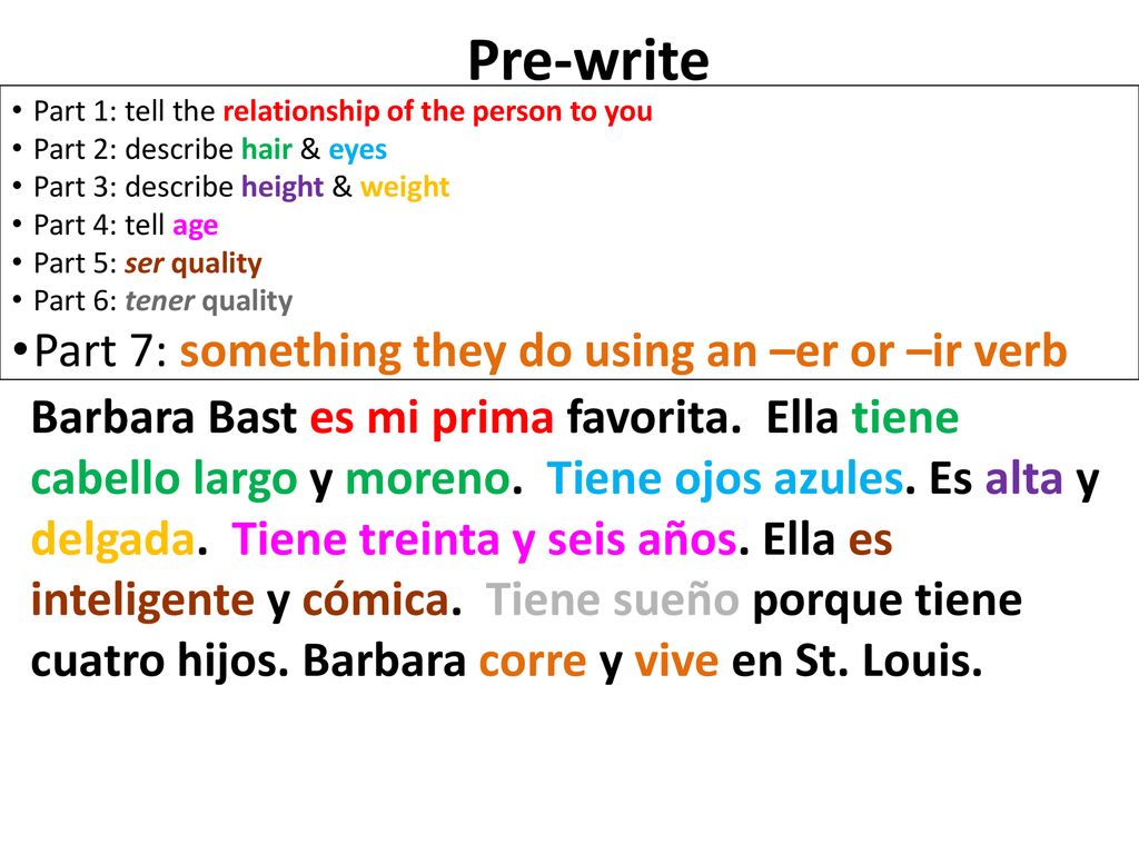 Pre-write Part 7: something they do using an –er or –ir verb