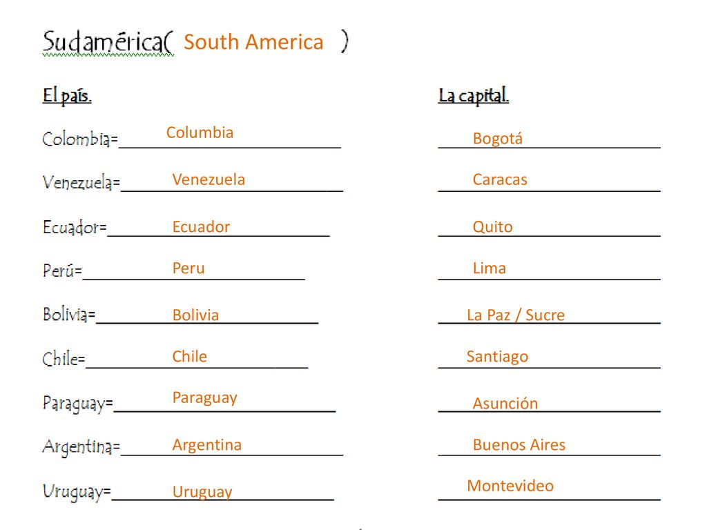 South America Columbia Bogotá Venezuela Caracas Ecuador Quito Peru